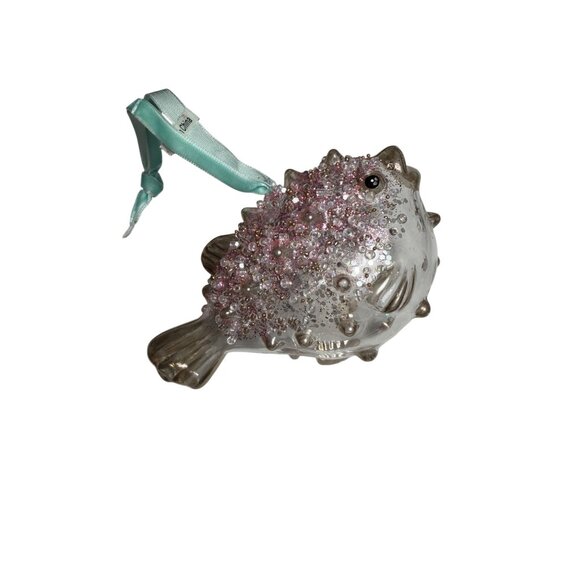 Pier 1 Other - Glittery Puffer Fish Glass Blown Ornament With Pink & Silver Accents Pier 1